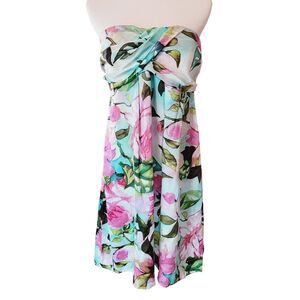 Andrea Behar Boston Proper Strapless Mini Dress Floral Womans Fem 14 100%‎ Silk